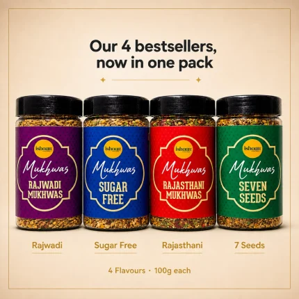 Ishaan Mukhwas Mouth Freshener PACK OF 4 - Rajwadi, Rajasthani, Sugar Free & 7 Seeds Saunf Mix | After Meal Digestive | 100g Each