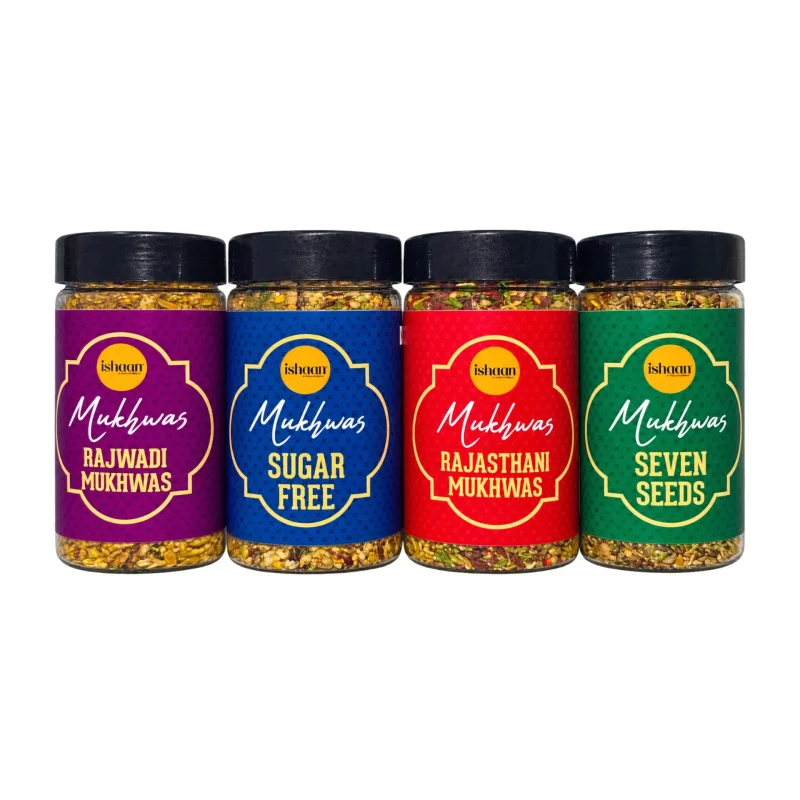 Ishaan Mukhwas Mouth Freshener PACK OF 4 - Rajwadi, Rajasthani, Sugar Free & 7 Seeds Saunf Mix | After Meal Digestive | 100g Each